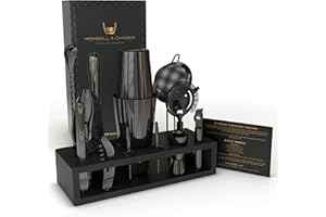Highball & Chaser 13-Piece Gunmetal Black Stainless Steel Boston Cocktail Shaker Bar Tool Set with Mixology Bartender Kit Accessories