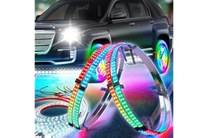 DOAUTO 4X 18-14" 2-Row Wheel LED Chasings-White 6000K Turn Signal/Brake Rim Ring Light Kit RF/APP, 2-in-1 6X Neon Accent Underglow Strip Lights (12"≤ Rotor Brake Dia., 17"≤ Hub Inner Lip Dia.≤23")
