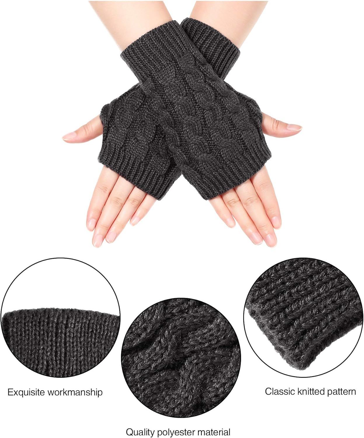 4 Pair Fingerless Thumb Hole Gloves Winter Knit Arm Warmer Mitten for Women (Black, White, Dark Grey, Light Grey) at  Women’s Clothing store