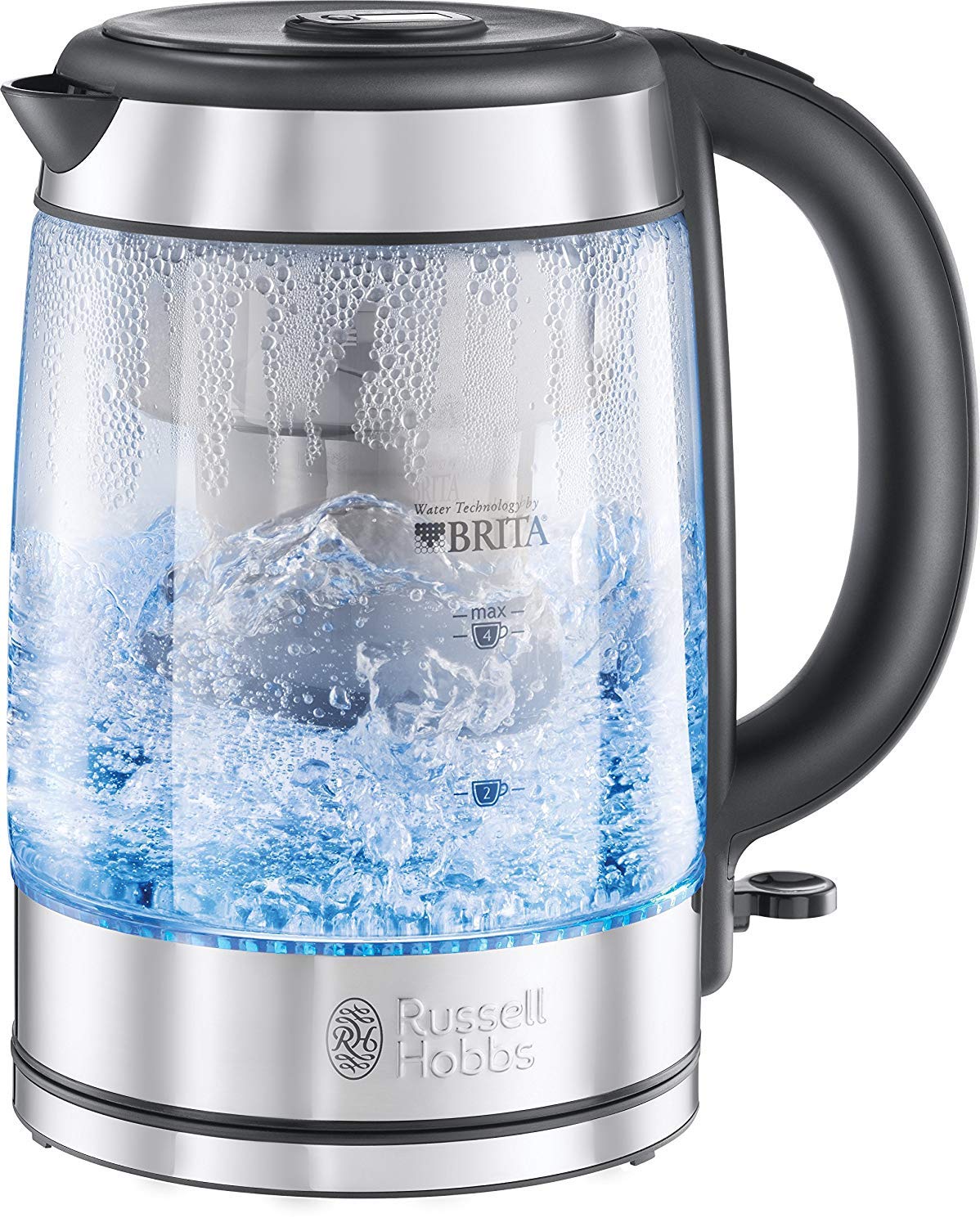 Russell Hobbs Bouilloire Electrique Verre [Filtrante] Clarity (1L, 2200 W,Cartouche Filtre Brita Maxtra & Anticalcaire + Indicateur De Changement, Eclairage Led, Arrêt Auto.,Ouverture Auto.) 20760-57