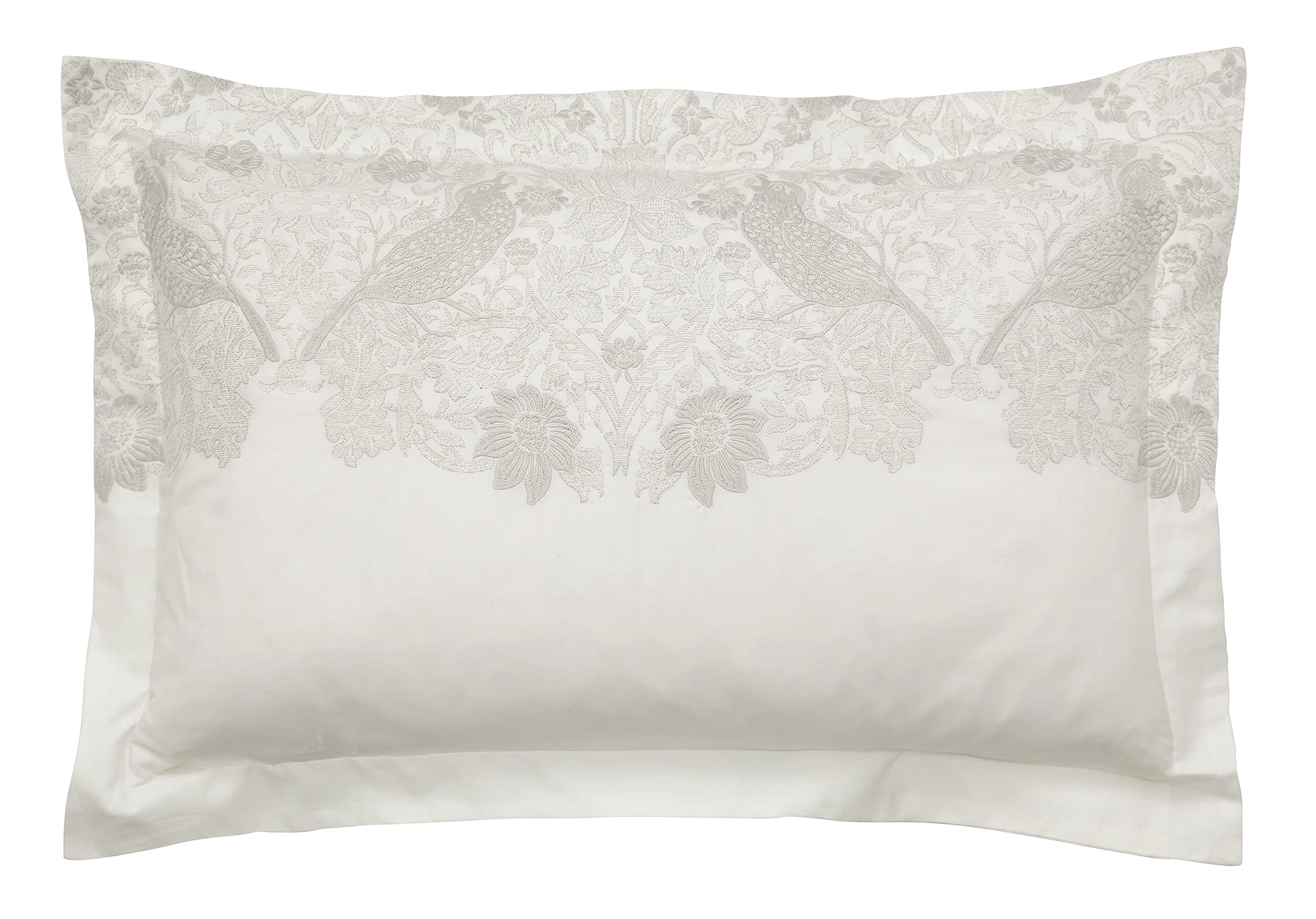 PURE STRAWBERRY THIEF EMBROIDERY PILLOWCASE OXFORD SILVER/WHITE