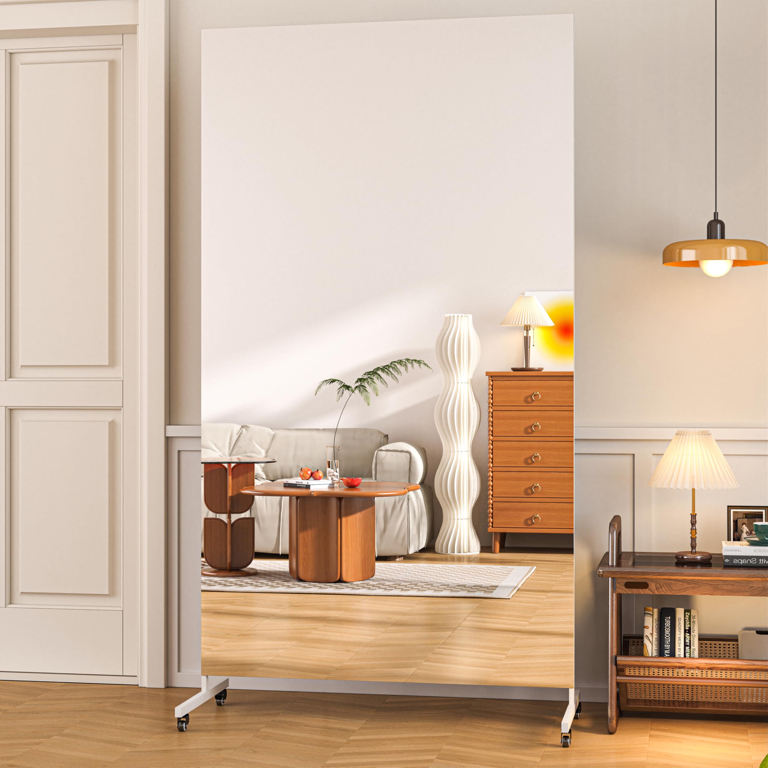 Photo 1 of Hasipu Home Gym Mirror 360° Swivel on Wheels, 79" x 40" Extra Large Full Body Rolling and Tempered Glass Easy to Move Full Length Mirror for Yoga Studio, Bedroom, Dancing Studio, White