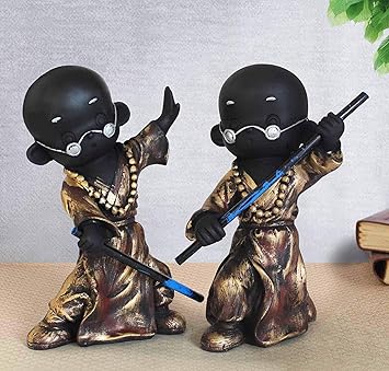 TIED RIBBONS Set of 2 Decorative Monks Buddha Showpiece (18 cm X 12 cm) for Home Living Room Bedroom Decoration