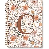 ETYZE Initial Letter C Floral Notebook Journal, Personalized Monogrammed Gifts Journaling Notebooks for Women Teen Girls, Notebooks for Work, Boho Flowers Daisy Spiral Notebook, 5.5x8.3