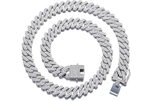 HDMENC Mens and Womens Miami Cuban Link Chain Necklace 12mm Diamond Prong Cuban Chain 18/20/24inch Length Hip Hop Jewely