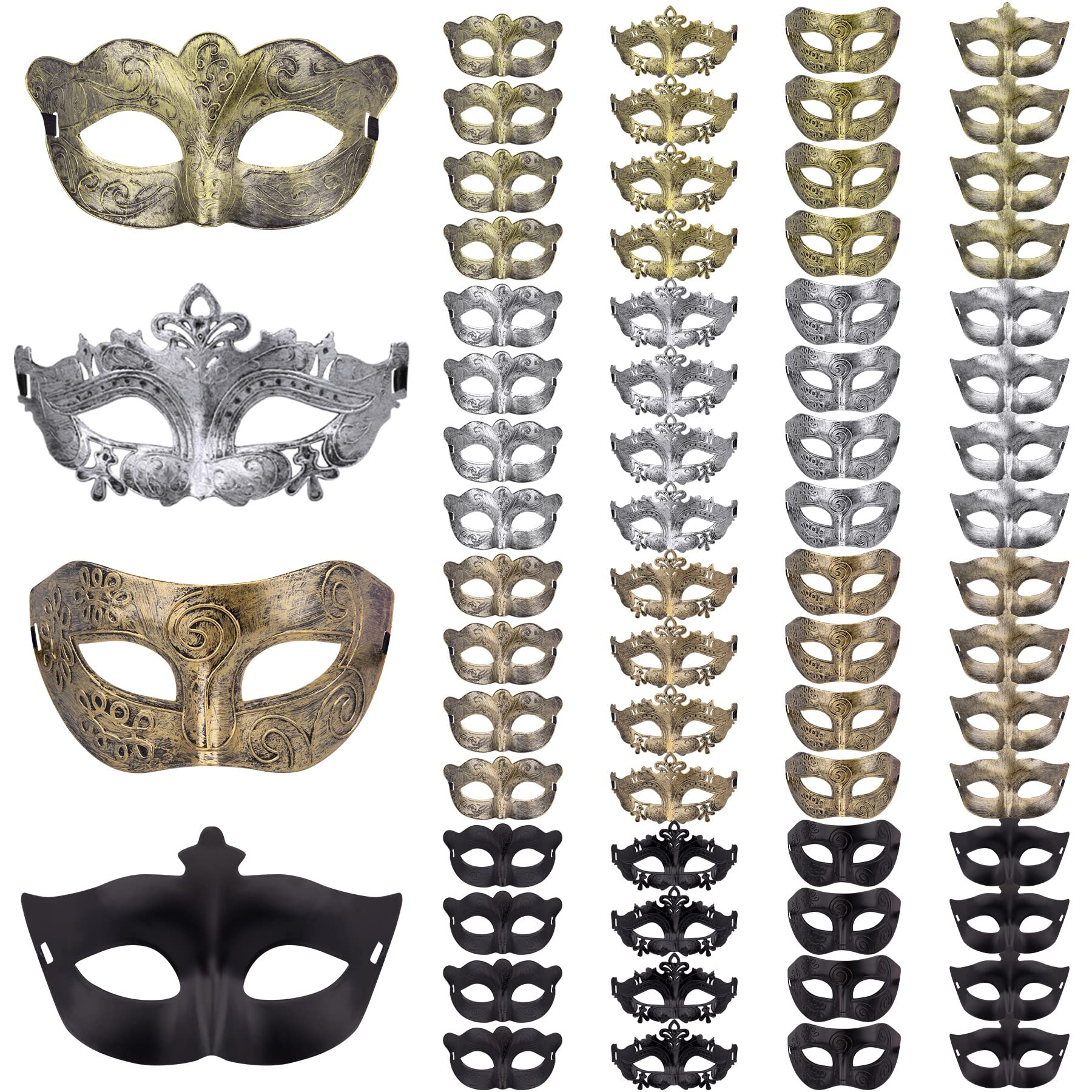 FEQO 64 Pieces Masquerade Masks Vintage Antique Mask Couple Venetian Masks for Halloween Carnivals Masquerade Party, 4 Colours (Dancer, Prince, Princess, Peri)