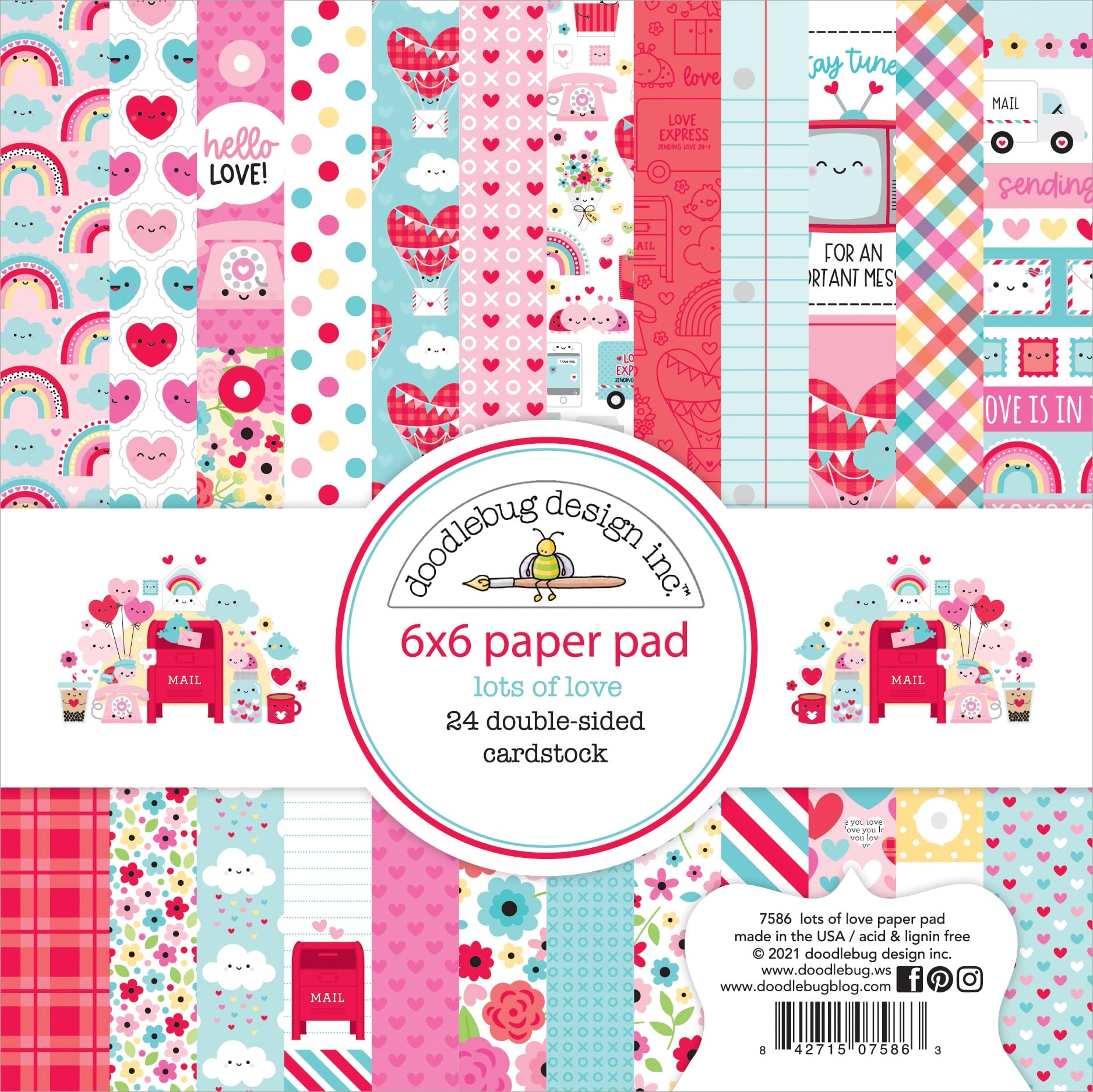 Doodlebug Double-Sided Paper Pad 6"X6" 24/Pkg-Lots Of Love, 12 Designs
