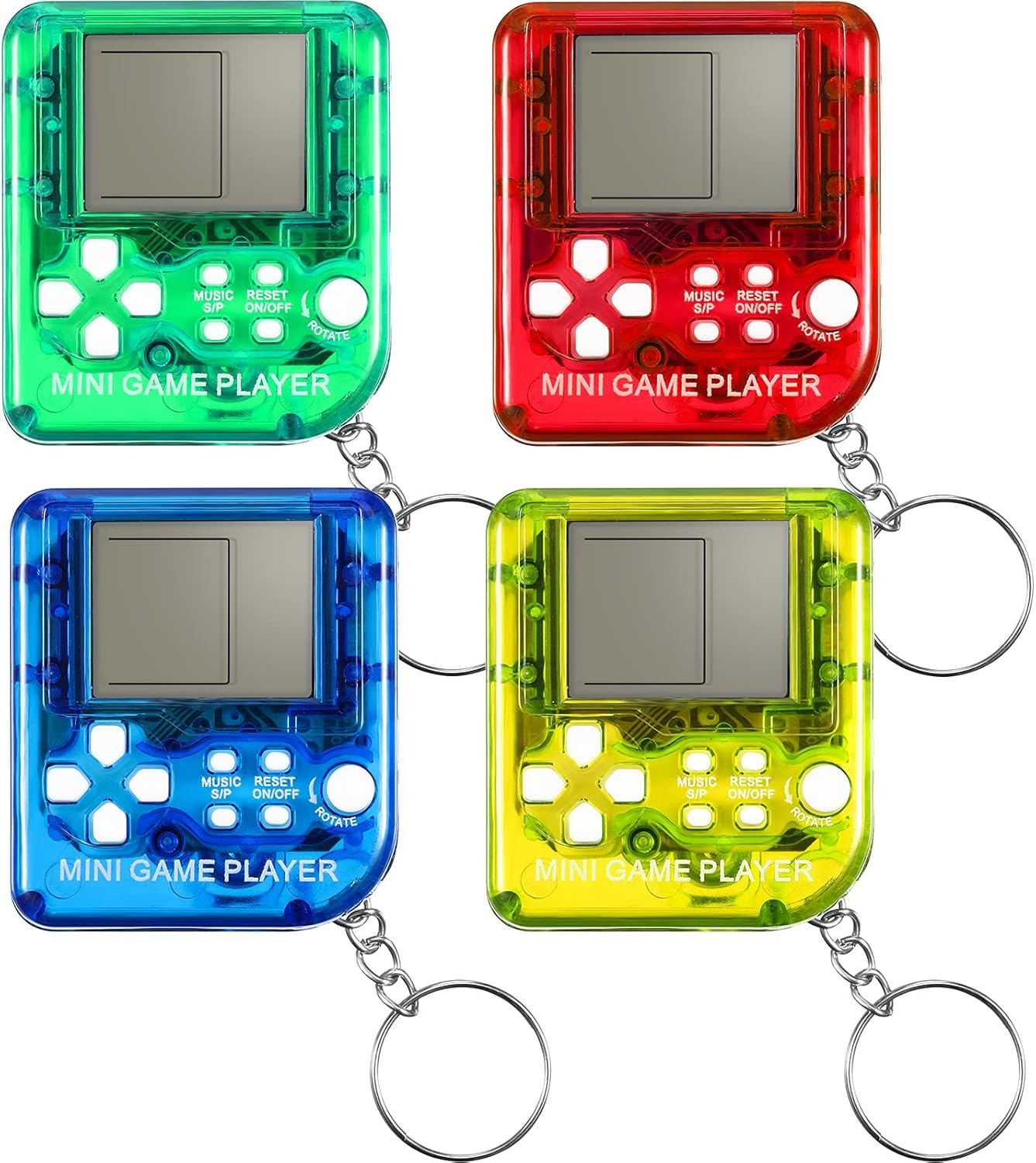 4 Pieces Brick Game Console Keychain Mini Classic Brick Game Toy