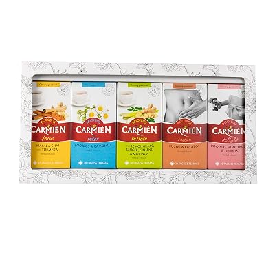 Carmien Rooibos Red Tea Herbal Wellness Variety Pack Focus, Relax, Rescue, Restore and Delight, 100 Count