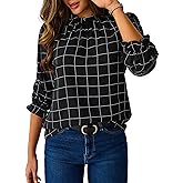 Avanova Women Polka Dot Long Sleeve Blouse Shirts Work Mock Neck Ruffle Top