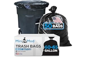 MINI N MOD 65 Gallon Trash Bags Heavy Duty | 50 Count with Ties | 64 Gallon Trash Bags for Toter | 60 Gallon Garbage Bag