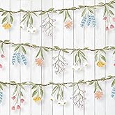 Cheerland Flower Banner Wildflower Garland Floral for Enchanted Garden Theme Wedding Wild One Birthday Baby Bloom Fairy Tale Tea Market Spring Easter Supplies Woodland Cottagecore Party Decorations