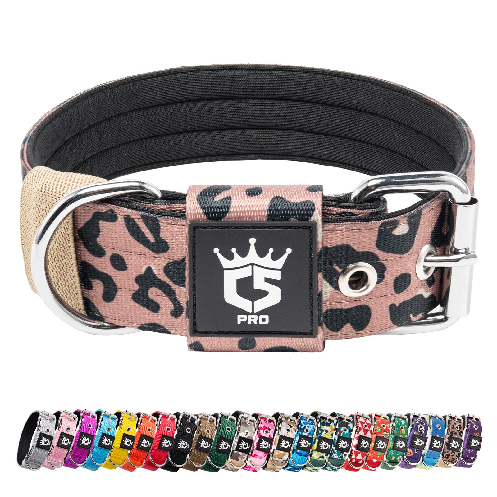 TSPRO Heavy Duty Tactical Dog Collar 1.5" Wide, Padded Dog Collar with Metal Buckle, Adjustable for Walking Training Outdoor for Medium Large Dogs (Leopard Print, M) — image 1