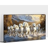 ANRUOXI Horse Pictures Wall Decor, 7 Running Horses Wall Art Vastu With Frame, Horse Posters Canvas Wall Art, Seven Horses Running Painting Vastu Shastra for Living Room Office Ready To Hang 12x18''