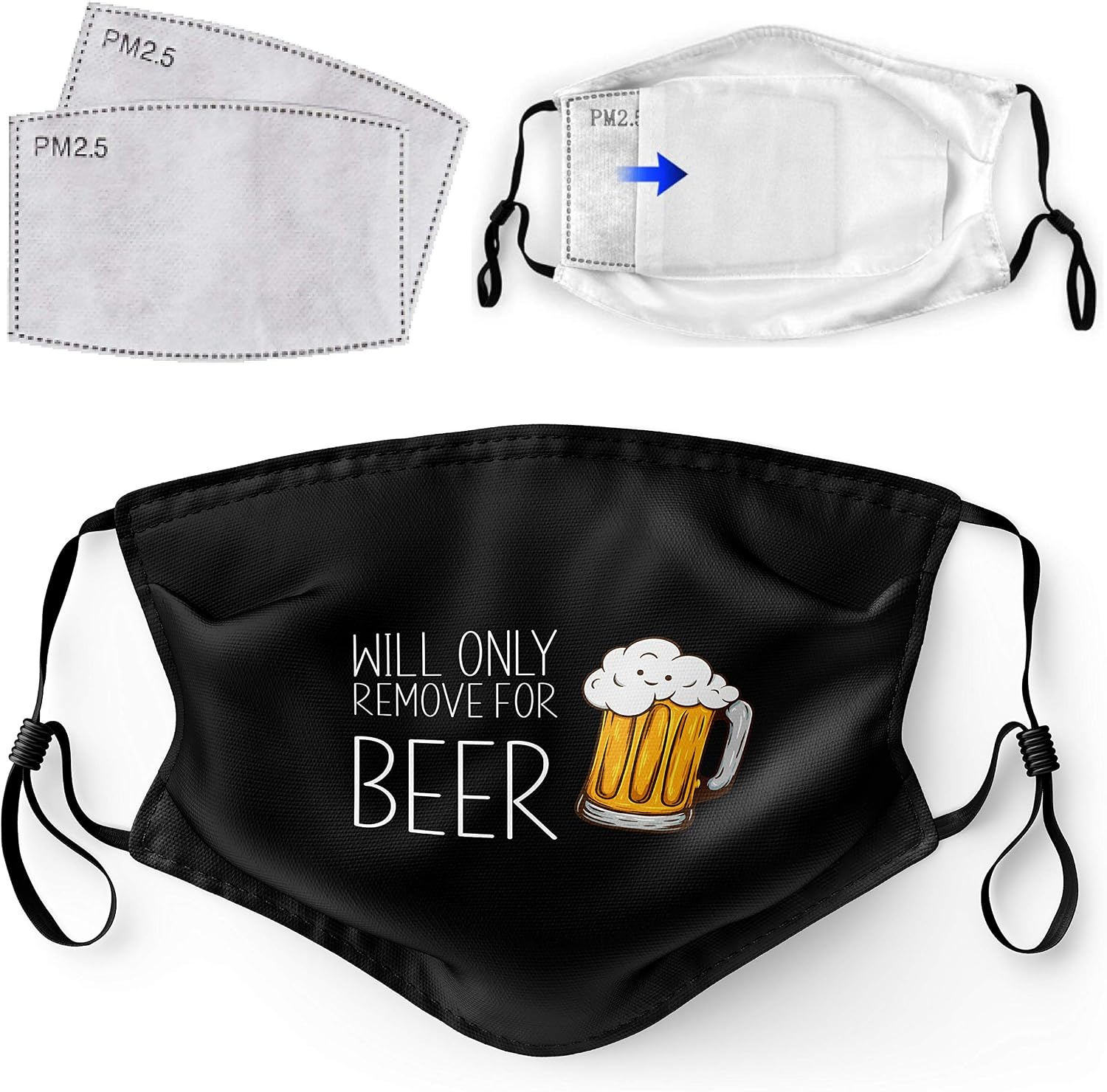 Primicity Funny Face Masks for Adults (Beer mask + Filters) Reusable/Adjustable/Washable Funny masks - UK Seller - Image 3
