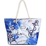 Vordas Grande Borsa Tela Spiaggia, Borsa da Spiaggia Grande con Chiusura Zip per Donna e Ragazza