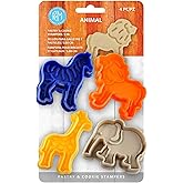 R&M Animal Collection Pastry & Cookie Cutter set of 4. Assorted Designs and Colors, Zebra, Lion, Giraffe, Elephant. 2 Inches Assorted Plastic Cookie Cutters