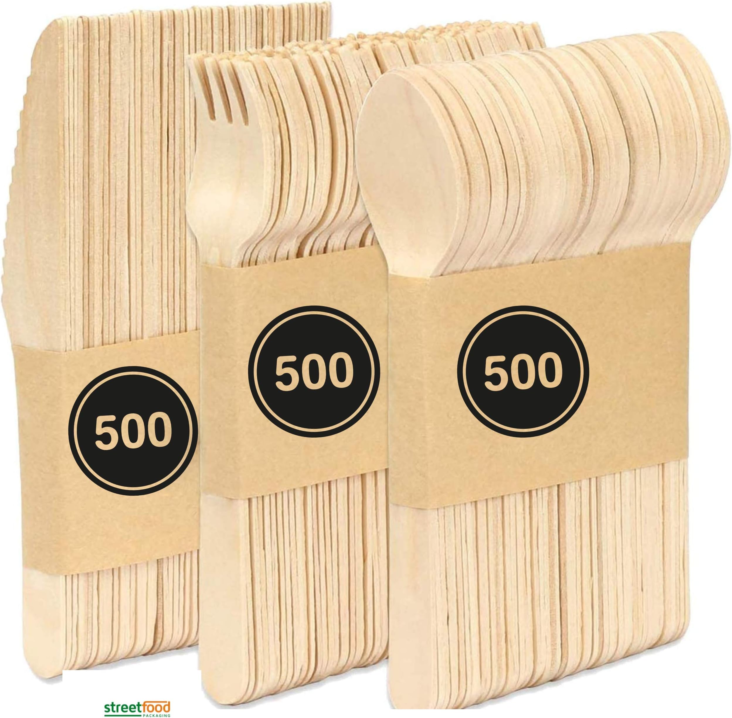 1500-Piece Disposable Wooden Cutlery Set [500 Forks, 500 Spoons, 500 Knives] Eco Friendly Biodegradable Compostable Bamboo Supplies, Camping BBQ - Use with Party Paper Plates, Plastic Cups,Paper Bowls