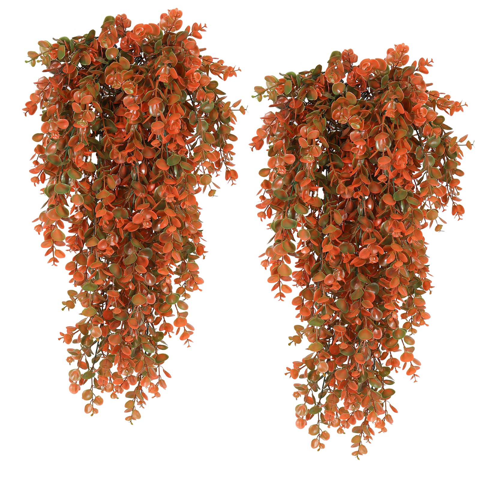RECUTMS Artificial Hanging Plants 4Pcs Faux Eucalyptus Leaves Fake Plant Indoor Outdoor Home Decor Faux Greenery for House Room Garden Wall Patio Office Shelf Eucalyptus Decoration（Salmon） — image 1