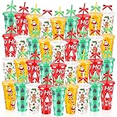 Yoiemivy 36 Pack Christmas Plastic Cups Bulk 24 oz Reusable Christmas Tumblers with Lids and Straws Holiday Party Favor Gifts Drinking Cups for Xmas Decor Supplies
