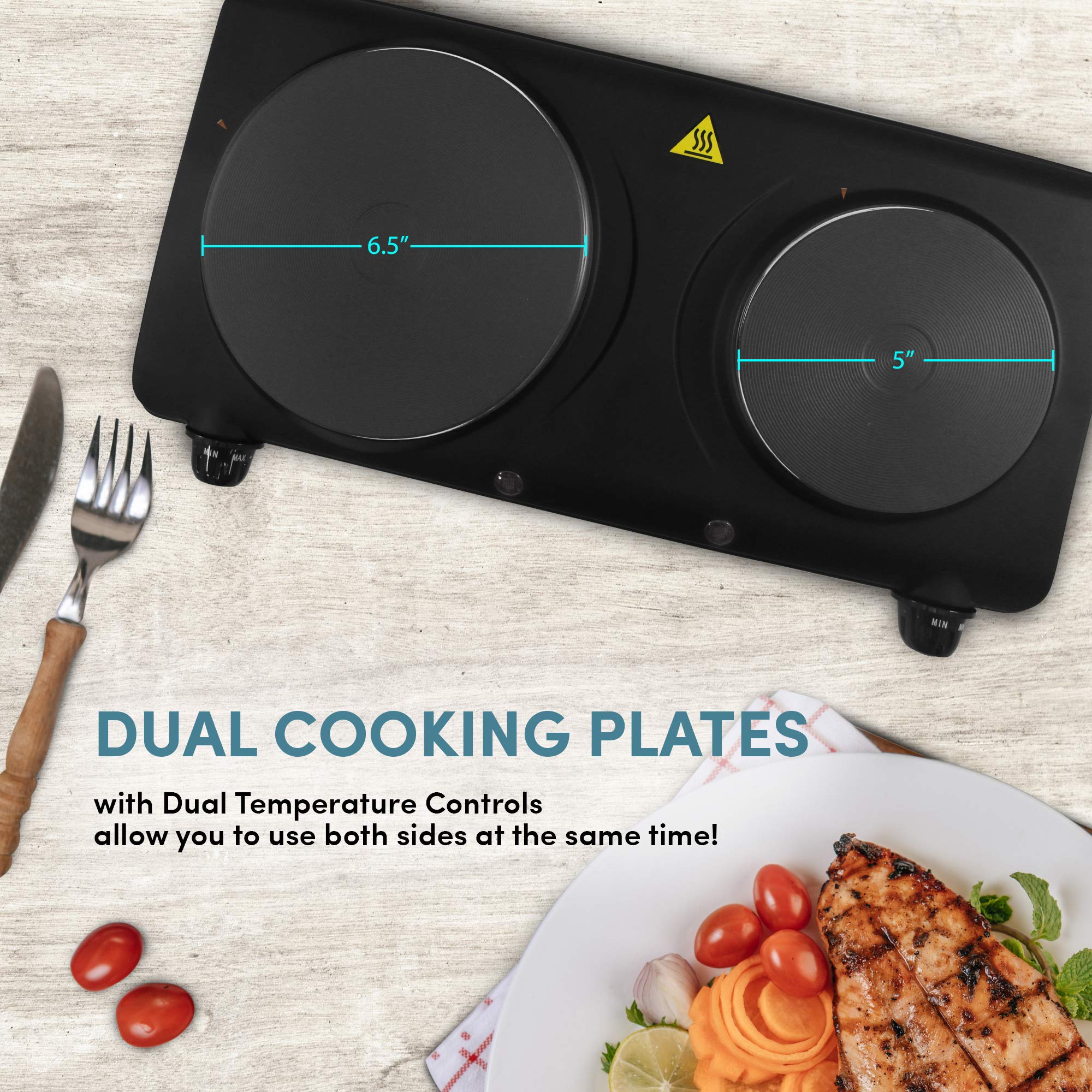 Elite Gourmet EDB302BF Countertop Double Cast Iron Burner, 1500 Watts