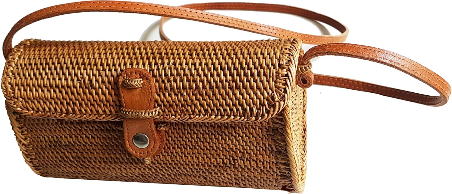 Rattan Nation - Rattan Basket Clutch With Shoulder Strap, Woven Rattan Bag