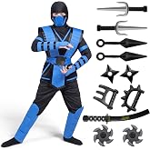 Spooktacular Creations Blue Ninja Costume for Kids, Ninja Costume for Toddler Boys Halloween Dress Up, Role Play