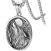 FaithHeart Norse Viking Wolf Pendant Necklace for Men/Women, Stainless Steel/18K Gold Plated Nordic Vikings Stuff Jewelry with Gift Packaging