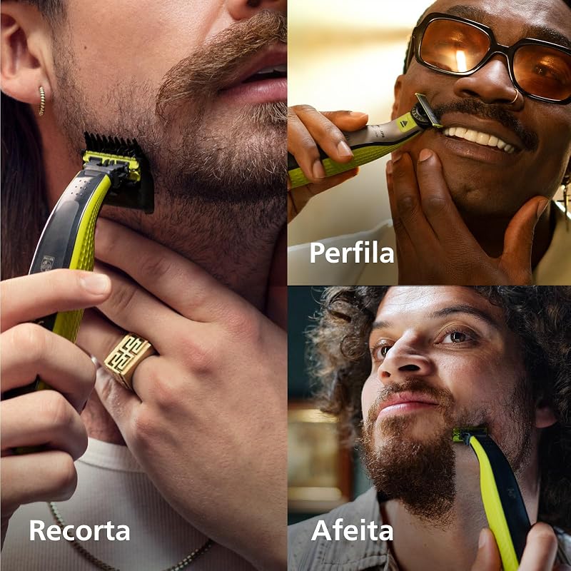 OneBlade 360 - Maquinilla de Afeitar Híbrida, Barbero Eléctrico y Afeitadora, 2 Cuchillas 360, Peine-Guía Ajustable 5 en 1 (modelo QP2734/30)