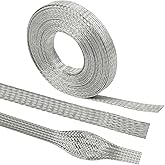 Wire Shielding Sleeve Tinned Copper Ground Straps 1/2in Wide(0.32 ID)-15ft | Cable Sheathing Protection Flexible Expandable Flat Metal Mesh for Low-impedance RF Ground/Car Audio Noise/Pet Chew Barrier