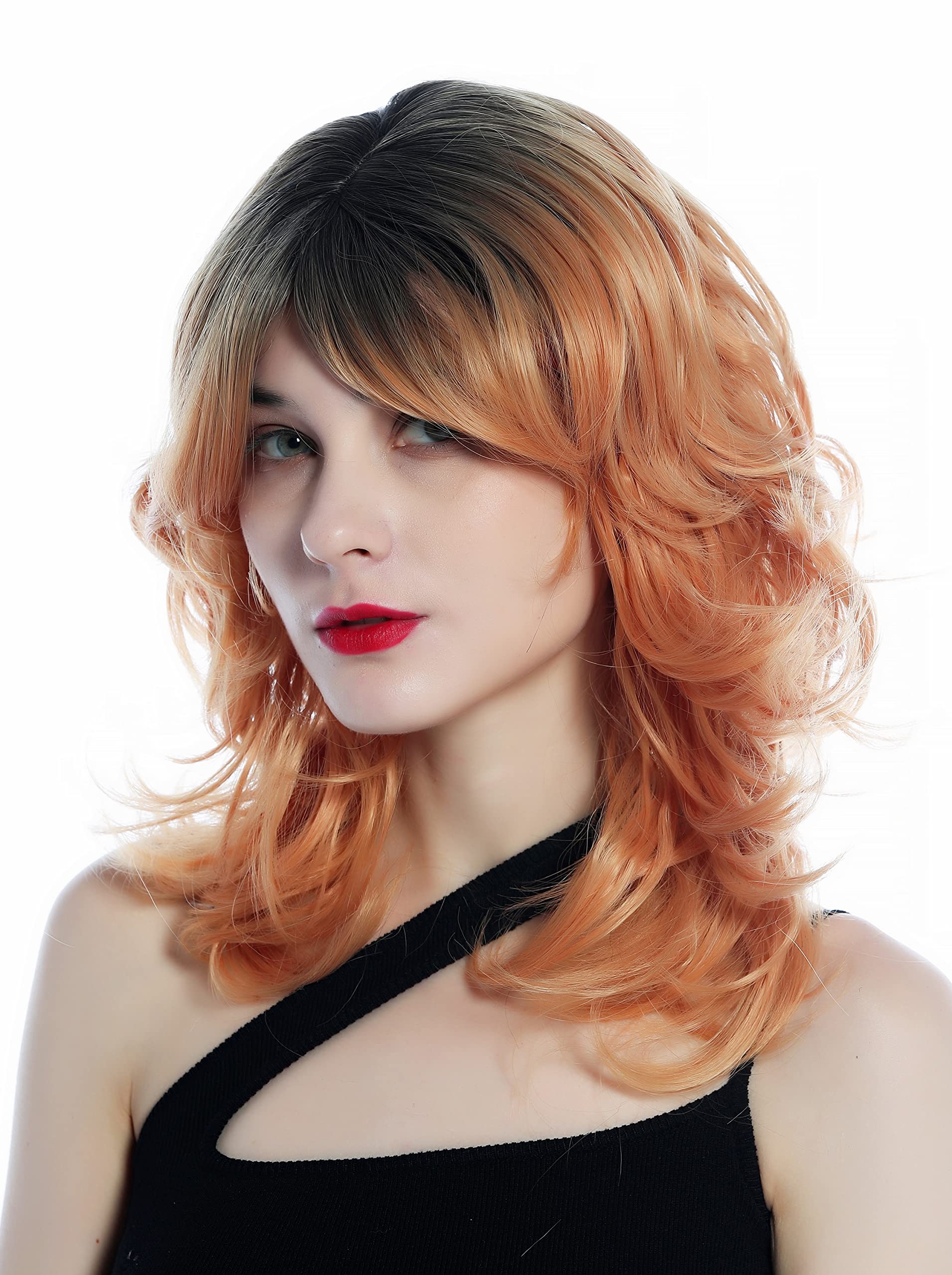 WIG ME UP - SZL0673-T-010 Women's wig medium length wild and shaggy look wavy to curled ombre black to copper blond