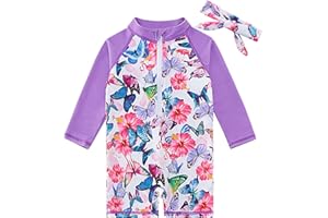 TUPOMAS Toddler Baby Girls Swimsuit Long Sleeve Bathing Suit UPF 50+ Rash Guard One Piece Zipper Swimwear 6 Months-4 Years