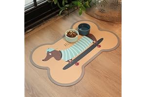 Le couranT Plastic Placemat for Food and Water Bowl, Absorbent-No Stains Quick Dry Dog Water Bowl Dispenser with Waterproof-Anti-Slip Backing Pet Placemat for Messy Drinkers, Lovely dachshund-16x24 in