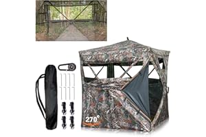 Hunting Blind 270/360 Degree See Through Ground Blind with Carrying Bag, 2-4 Person Pop Up Camouflage Tent Portable Concealed