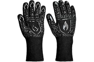 IGNISGUARD BBQ & Grill Gloves, Oven Gloves, 1472°F Silicone Oven Mitts Heat Resistant Grilling Gloves Fireproof Non-Slip for Barbecue Cooking Baking Smoking, 1-Pair Black（L）