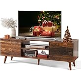WLIVE Mid-Century Modern TV Stand for 55/60 Inch TV, Entertainment Center with Storage & Adjustable Shelves, Media Console with Soft-Close Cabinets for Living Room/Bedroom, Retro Brown