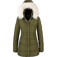 Chrisuno Women's Winter Warm Coats Puffer Jacket Long Drawstring Waterproof Snow Parka With Removable Faux Fur Trim Hood