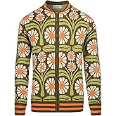 OXKNIT Men's Retro Zipper Knitted Cardigan Sweater, 1960s Mod Style Mock Neck Stripe Long Sleeve Tops