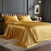 BEDELITE Satin Sheets Full Size Bed Set, Gold, 4 Pieces | Luxury Silky Bed Sheets, 15 Inch Deep Pocket, Similar to Silk, Soft and Cooling, Reduces Friction, Gentle on Hair and Skin