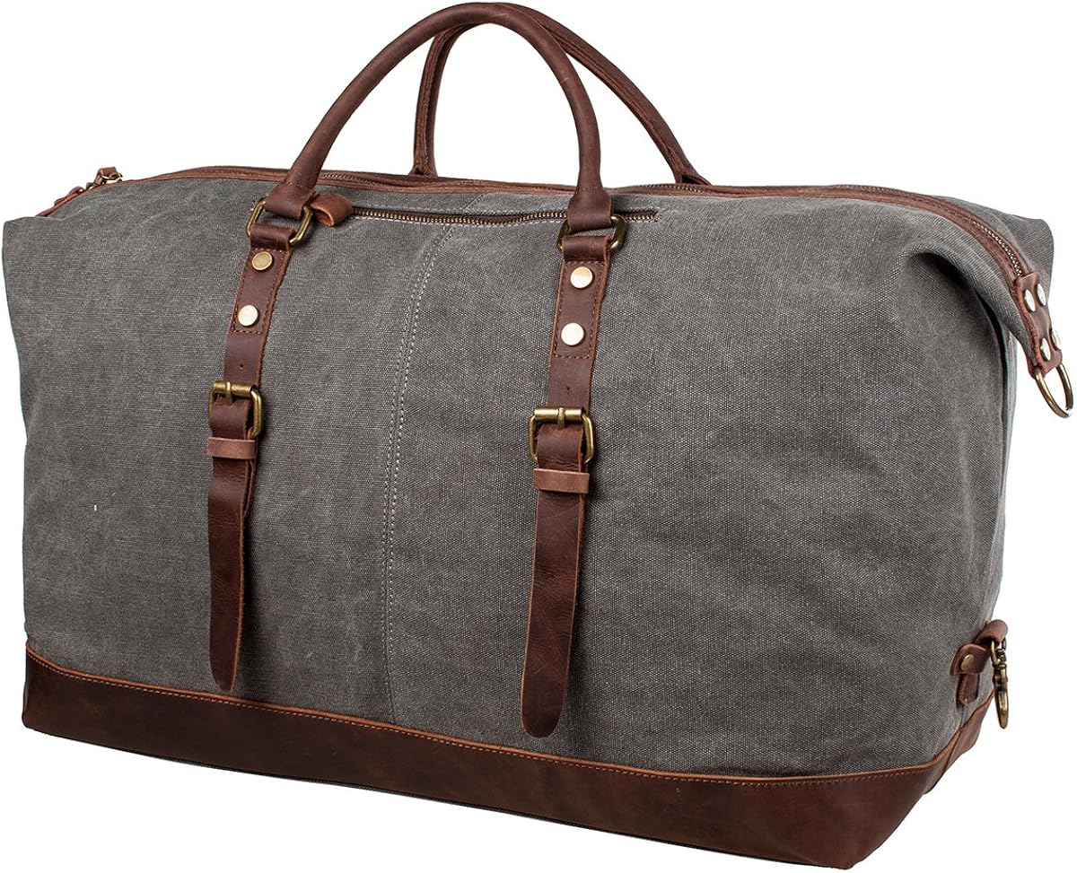  | S-ZONE Oversized Leather Canvas Duffel Shoulder Weekender Mens Overnight Bag | Sports Duffels