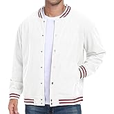 Askdeer Men's Casual Shirts Corduroy Button Down Varsity Jacket Long Sleeve Bomber Baseball Jacket