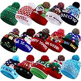 Vicenpal 15 Pack Christmas Light up Hat LED Beanie Christmas Knitted Beanie Flashing Sweater Holiday Hat Xmas Party Supplies