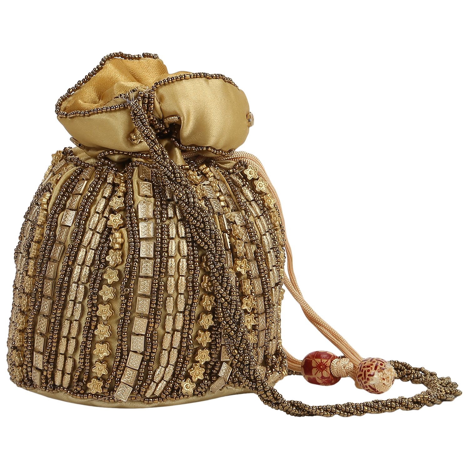 bling it on traditional satin women's potli bag (gold)