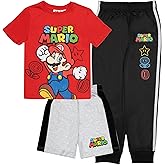 Nintendo Super Mario Bros Boys 3-Piece Pants Set - Short Sleeve T-Shirt, Shorts, and Jogger Pants 3-Pack Bundle Set
