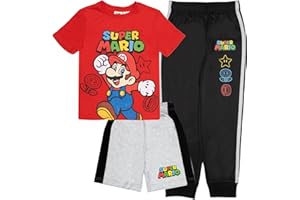 Nintendo Super Mario Bros Boys 3-Piece Pants Set - Short Sleeve T-Shirt, Shorts, and Jogger Pants 3-Pack Bundle Set