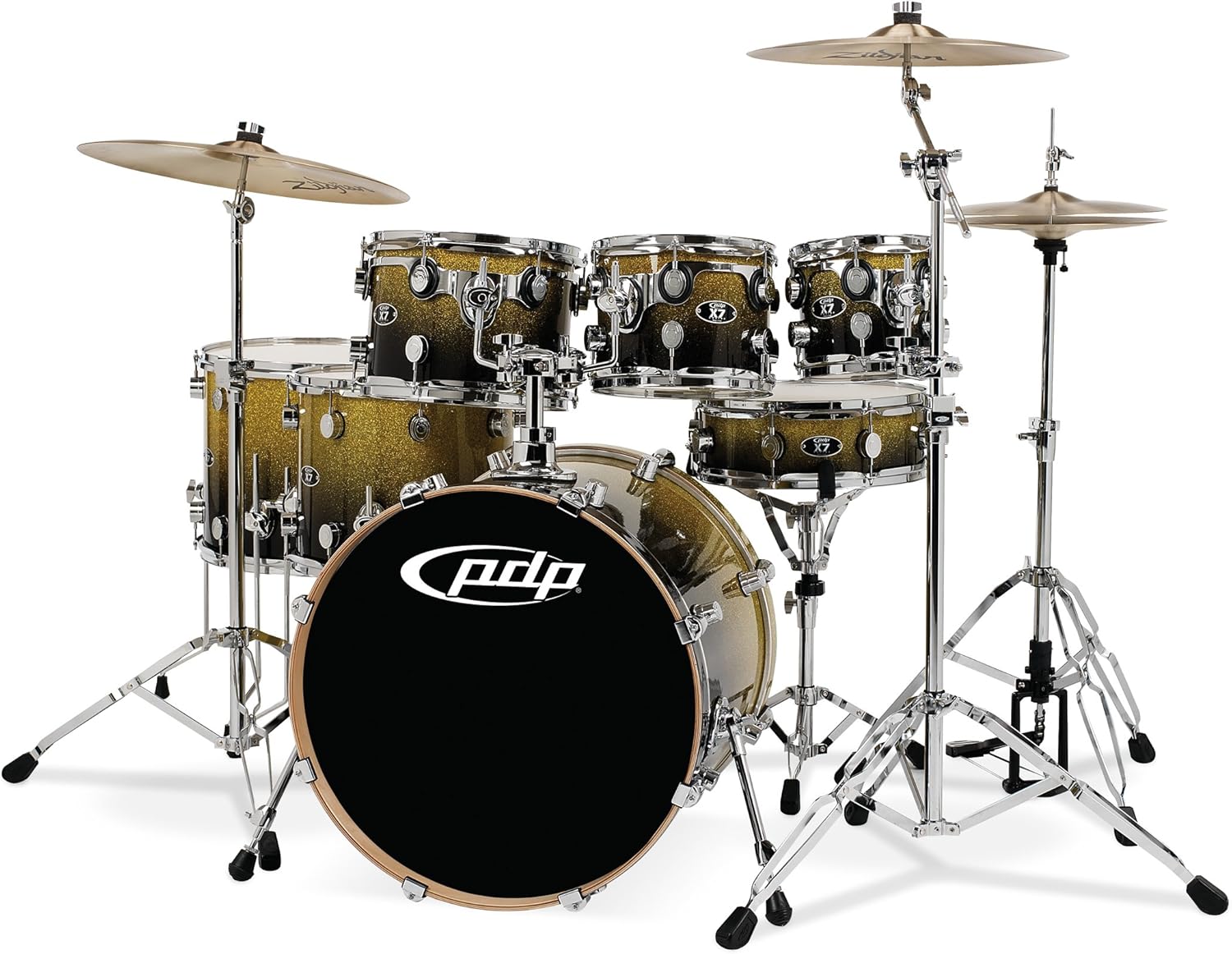 Pacific Drums by DW X7 Shell Pack, Maple, Gold to Black Fade (Cymbals