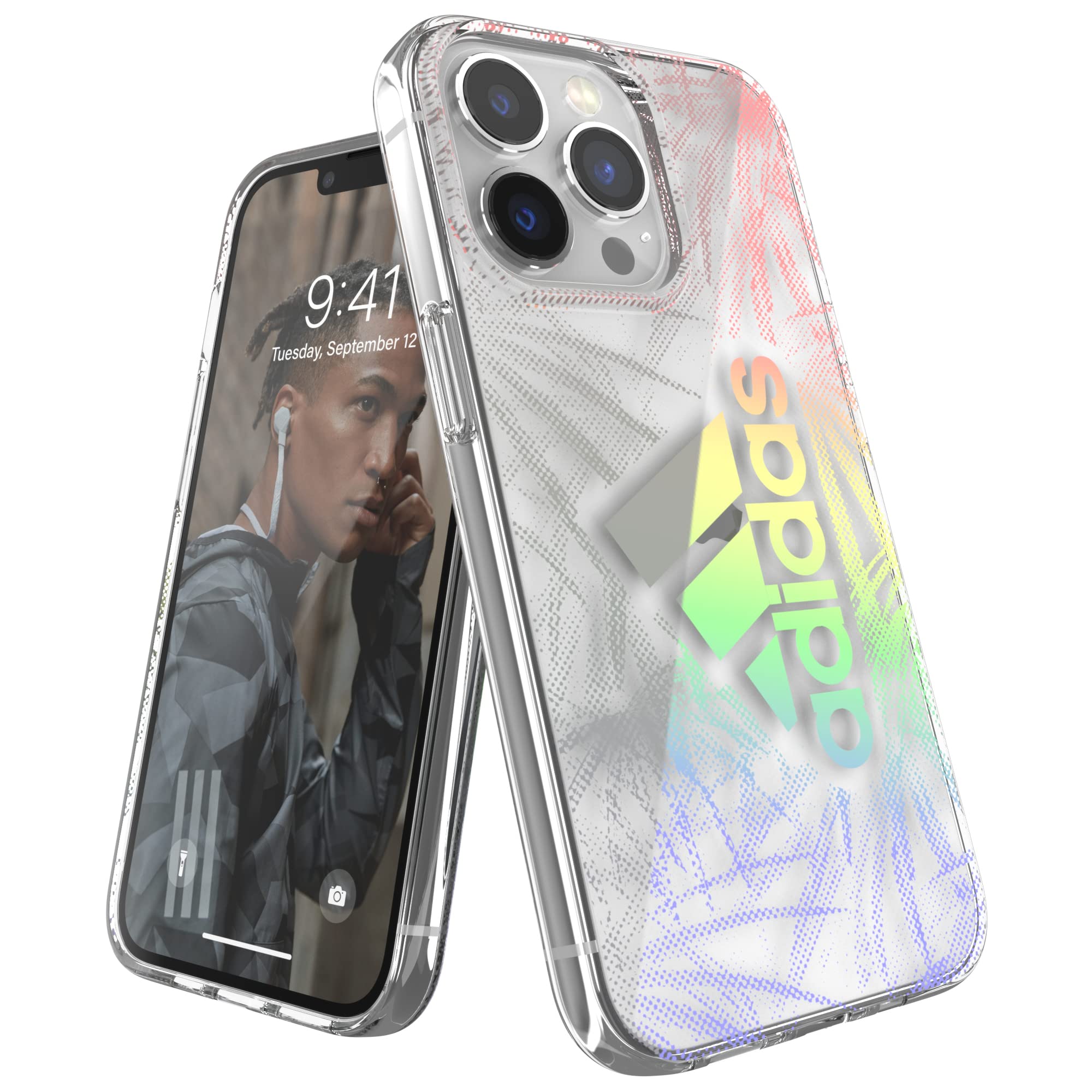 adidas Sports Case Designed for iPhone 13 Pro 6.1, Drop Tested Cases, Shockproof Raised Edges, Original Protective Case, Holographic Palm Tree