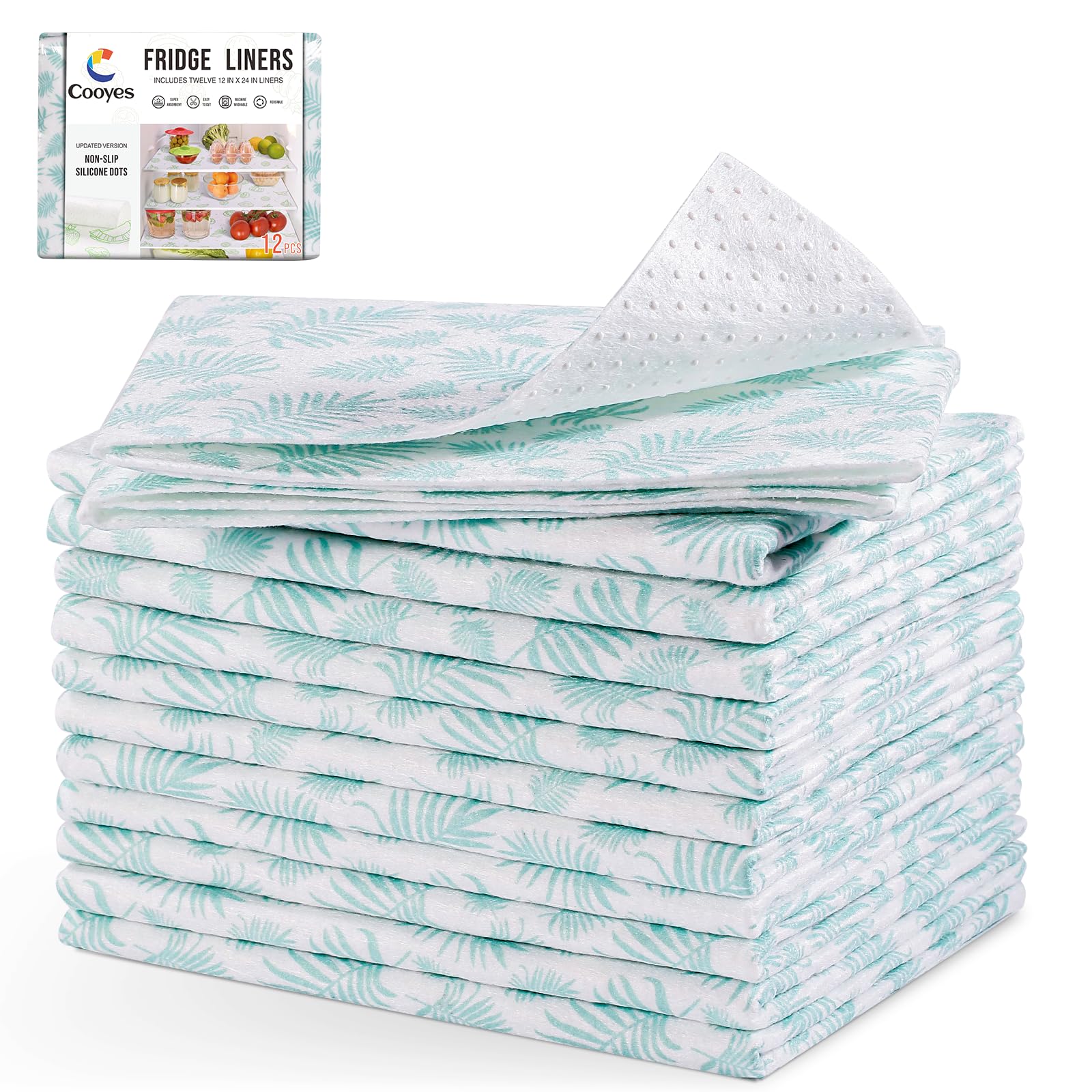 Cooyes Absorbent Refrigerator Liners, Non Slip Fridge Bin Liners and Mats Washable, Shelf Liner for Fridge Bins & Refrigerator Drawer Kitchen Cabinet Image