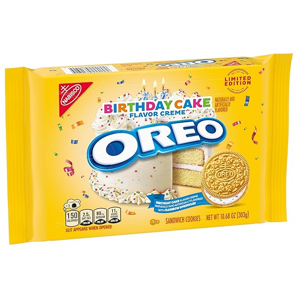 OREO GOLDEN BIRTHDAY CAKE CREME SANDWICH COOKIES, LIMITED EDITION, 10.68 OZ