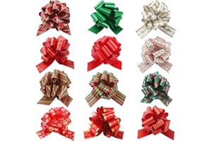 GeeRic Christmas Pull Bows and Ribbons, 12 Pieces Gift Bows for Gift Wrapping Ribbons and Bows, Large 5" Wide X’mas Gift Bows Ribbons